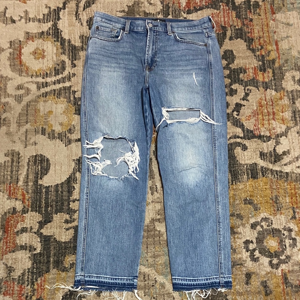 7 For All Mankind Size 31 Women's Distressed High Waist Straight Leg Jeans